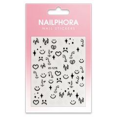 Nailphora Nail Stickers Black White Smiley Heart Mix