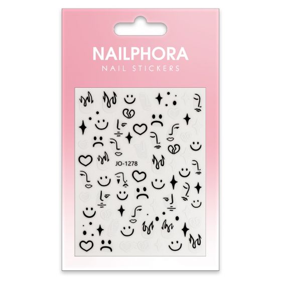 Nailphora Nail Stickers Black White Smiley Heart Mix